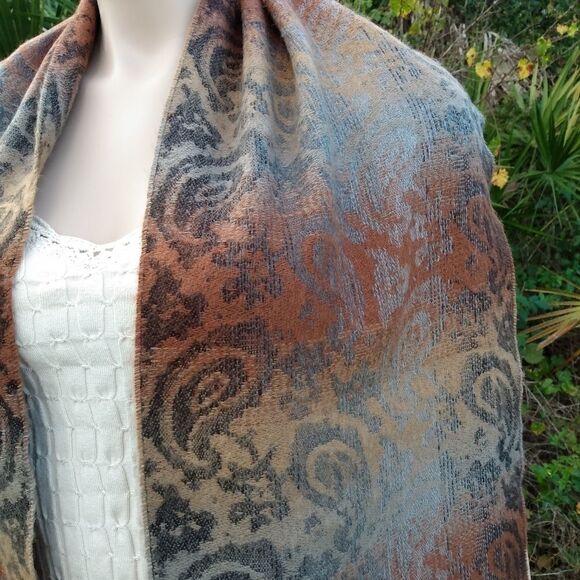 NWOT CEJON Gray, Tan & Brown Paisley 100% Acrylic Made in Italy Scarf Wrap - Picture 5 of 9